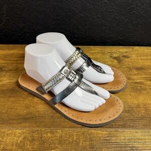 UGG Sandals Womens Size‎ 8 Silver Metallic Braided Thong Flip Flop Shoes